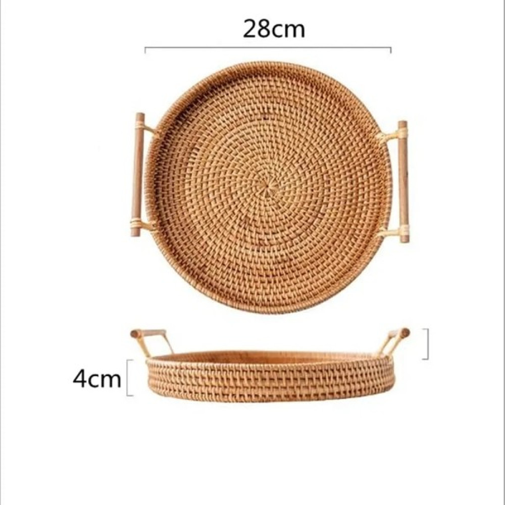 Shanhua Shop L Tarzı Ahşap Saplı El Dokuması Rattan Gıda Saklama Tepsisi Yuvarlak Hasır Sepet Ekmek Tabağı Meyveli Kek Tabağı Akşam Yemeği Servis Ç... Sepet Fiyatı