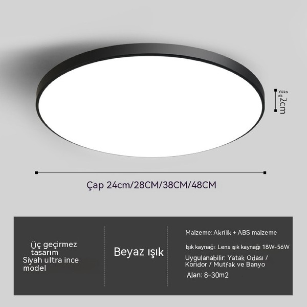 Shanyue Ultra-Ince Üç Geçirmez Tavan Lambası 48CM, LED Oturma Odası Lambası, Basit Yatak Odası Lambası, Balkon Mutfak ve Banyo, Koridor Koridor Lam... Armatür Fiyatı