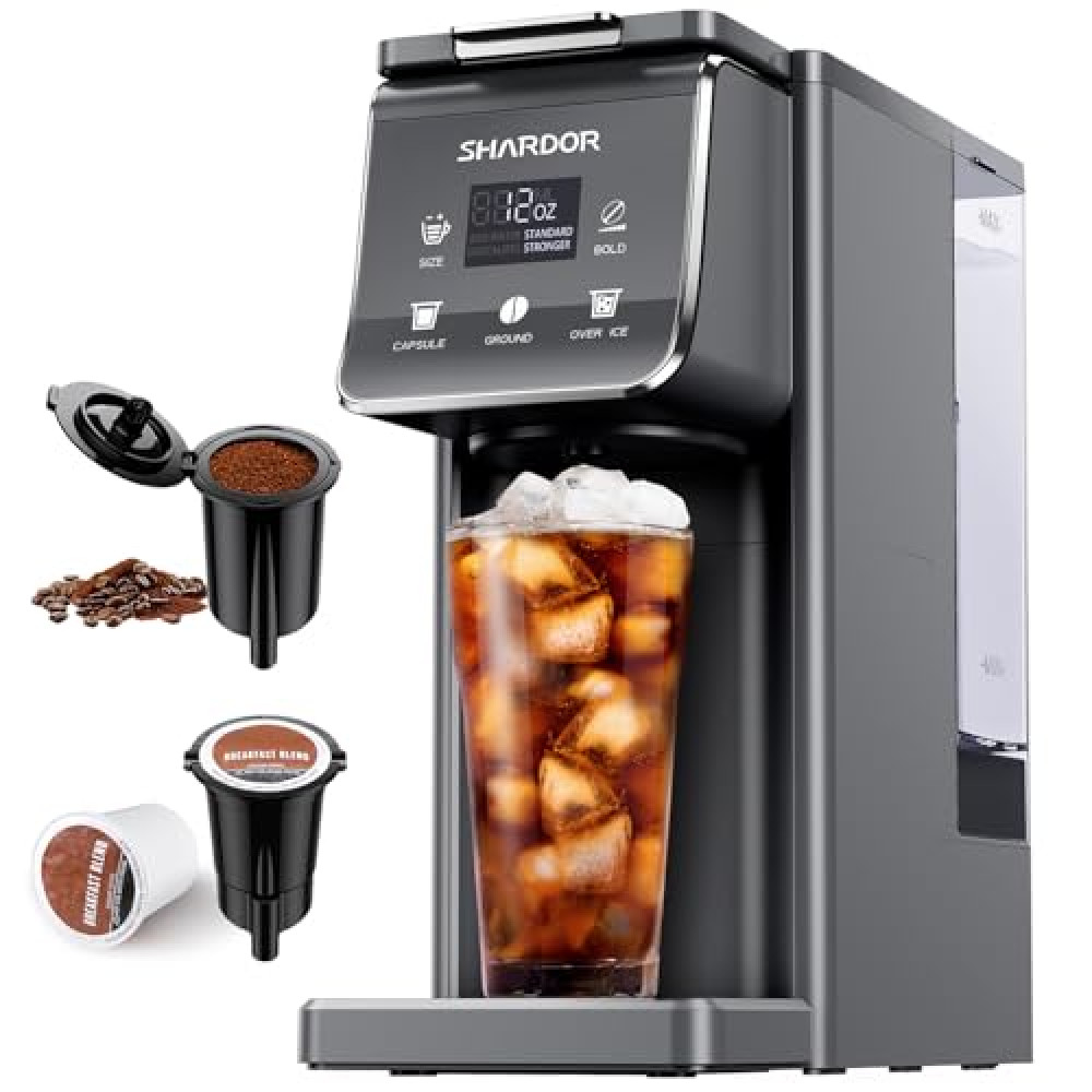 SHARDOR Hot & Iced K Cup Coffee Maker With Bold Setting, Single Serve Coffee Maker for K Cup and Grounds, 52oz Removable Water Tank, 6 to14oz Brew Sizes, Pod Coffee Machine with Reusable Filter, Gray