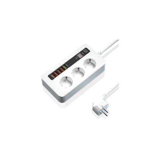 Shaza 2500W 2 m Uzatma Kablo 3 AC 4 USB 1 Quick Charge Girişli Akım Koruma ve Zamanlayıcı