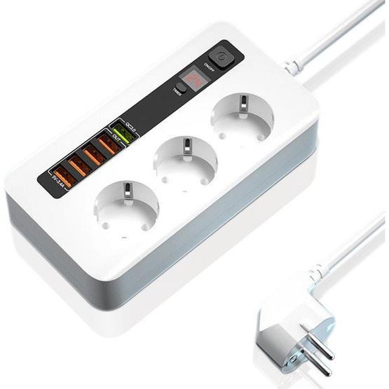 Shaza 2500W 2 m Uzatma Kablo 3 AC 4 USB 1 Quick Charge Girişli Akım Koruma ve Zamanlayıcı