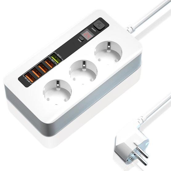 Shaza 2500W 2 m Uzatma Kablo 3 AC 4 USB 1 Quick Charge Girişli Akım Koruma ve Zamanlayıcı