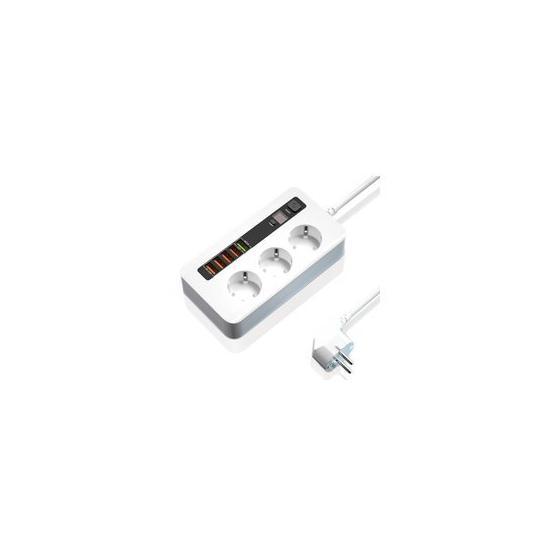 Shaza 2500W 2 m Uzatma Kablo 3 AC 4 USB 1 Quick Charge Girişli Akım Koruma ve Zamanlayıcı