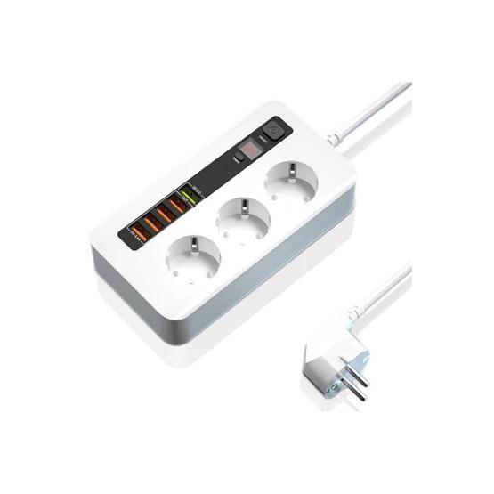 Shaza 2500W 2 m Uzatma Kablo 3 AC 4 USB 1 Quick Charge Girişli Akım Koruma ve Zamanlayıcı