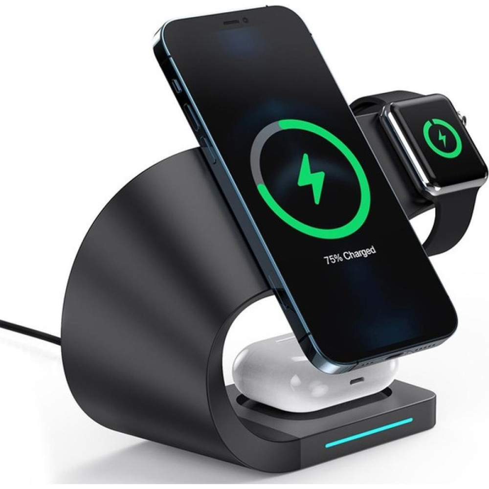 Shaza 4in1 Megsafe 15W Hızlı Kablosuz Şarj Istasyonu Iphone Airpods Watch Uyumlu - Siyah Cep Telefonu Şarj Cihazı Fiyatı