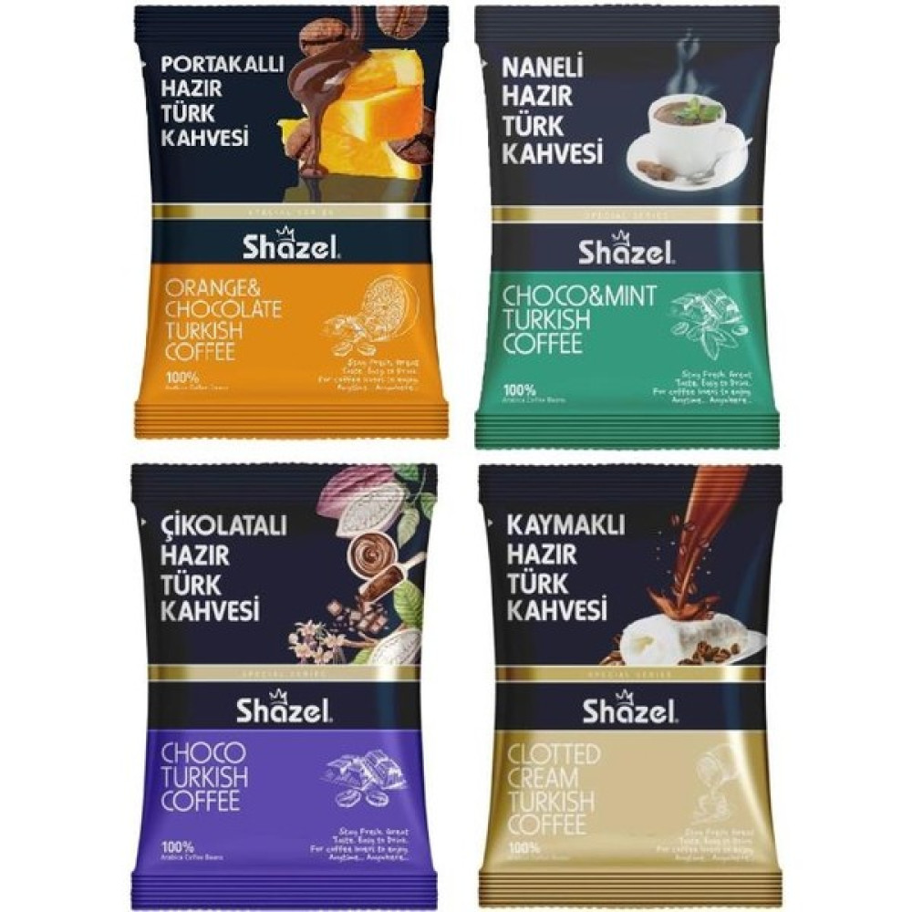Shazel Hazır Türk Kahvesi Seti 4'lü 100 gr x 4 Adet (Kaymaklı, Portakallı, Naneli, Çikolatalı) Kahve Fiyatı