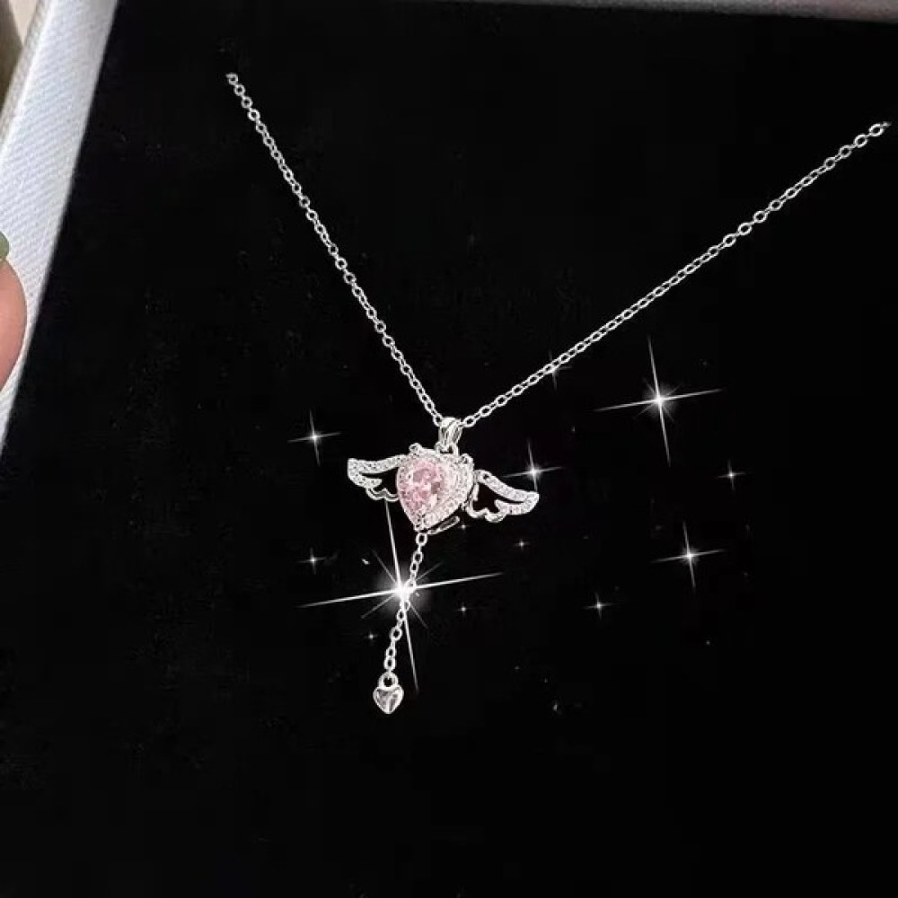 She Accessories Stainless Steel Hareketli Melek Kanatlı Kalpli Çelik Kolye Bijuteri Kolye Fiyatı