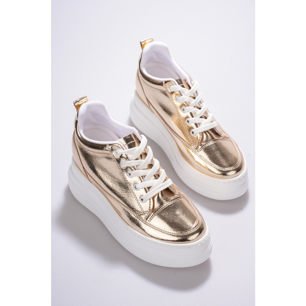 She Boy Uzatan Kadın Içten Gizli Topuklu Parlak Gold Altın Spor Ayakkabı Sneaker Ayakkabılar ve Çantalar Fiyatı