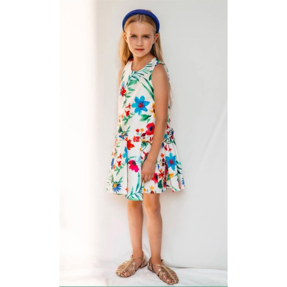 She She 04 - 12 Yaş Kız Çocuk Renkli Blue Flowers Elbise Kız Çocuk Elbise Fiyatı