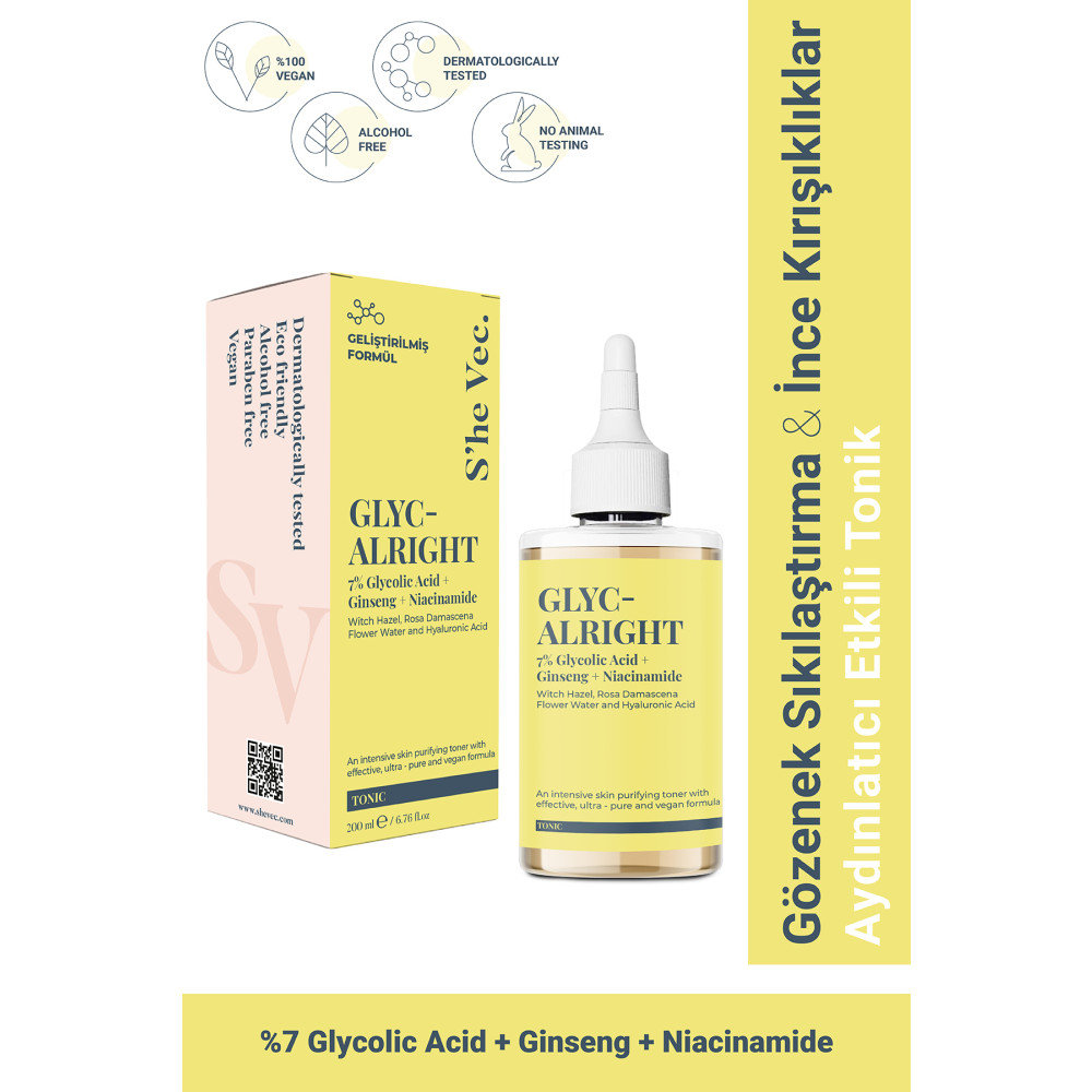 SHE VEC GLYC- ALRIGHT - Tüm Ciltler İçin Gözenek Sıkılaştırıcı Leke Karşıtı Tonik (200 ml) Cilt ve Yüz Bakımı Fiyatı