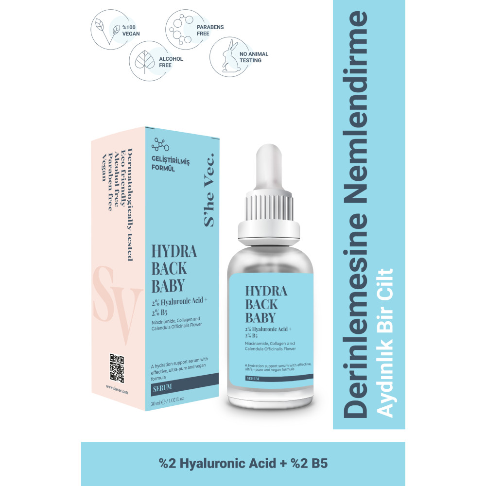 SHE VEC HYDRA BACK BABY Prebiyotik Aktiviteli Derinlenmesine Nemlendirici Bariyer Serum Cilt ve Yüz Bakımı Fiyatı