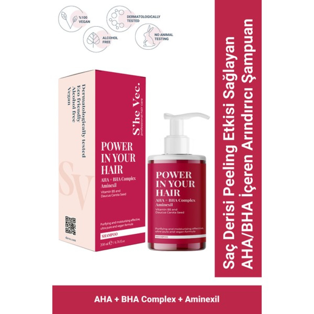 She Vec Power In Your Hair – Peeling Etkisi Sağlayan ve Arındırmaya Yardımcı Aha/Bha İçeren Şampuan 200 ml Şampuan ve Saç Kremi Fiyatı