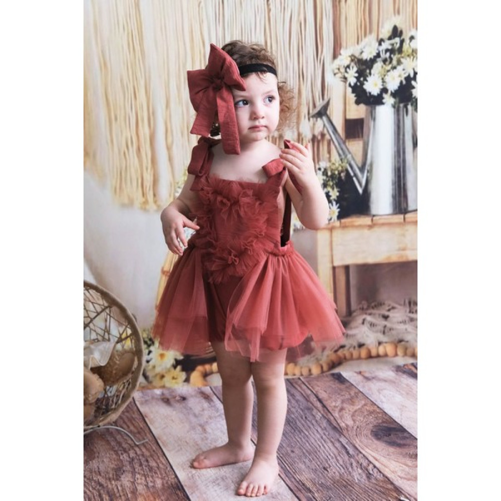 Shecco Babba Kalpli Keten Kız Bebek Tulum Tütü Elbise ve Bandana Takım, Çıtçıtlı Bebek Doğum Günü Elbisesi Elbise Fiyatı