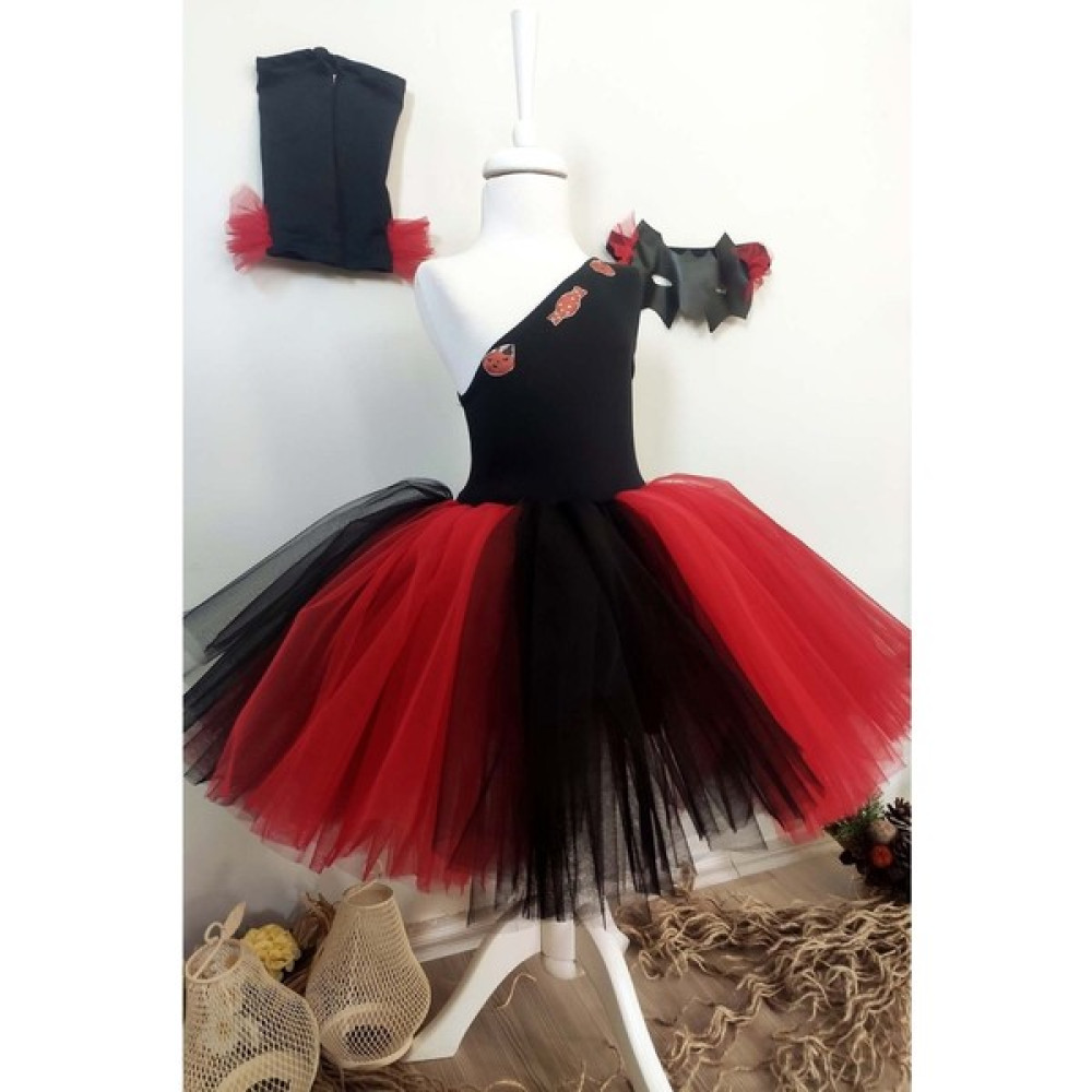 Shecco Babba Siyah Tek Omuz Halloween Kız Çocuk Elbise 3'lü Set, Doğum Günü Elbisesi, Cadılar Bayramı Elbisesi Elbise Fiyatı