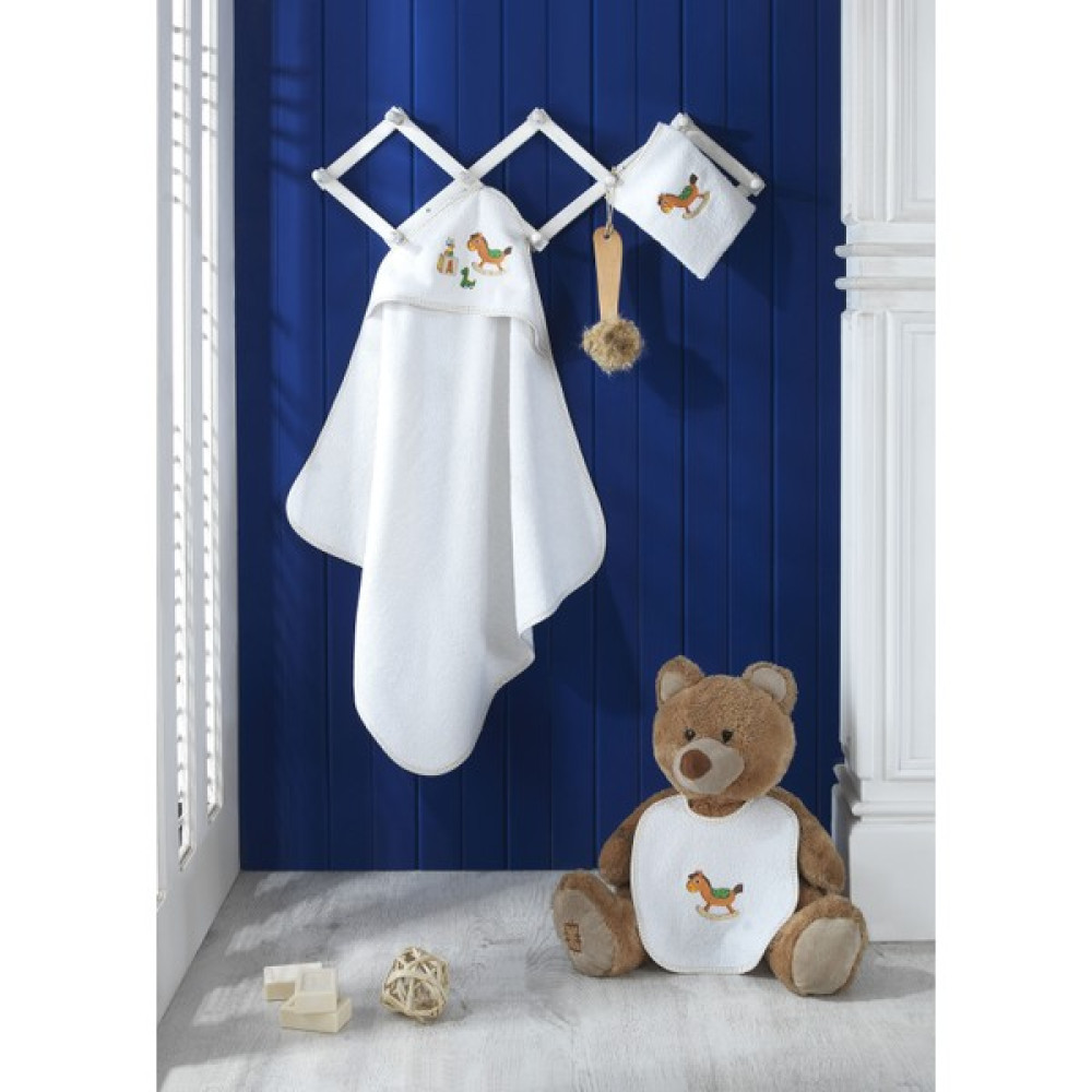 She&co 3 Parça Nakışlı Bebek Banyo Seti - 0 - 2 Yaş - Beyaz Bebek Banyo-Tuvalet Fiyatı