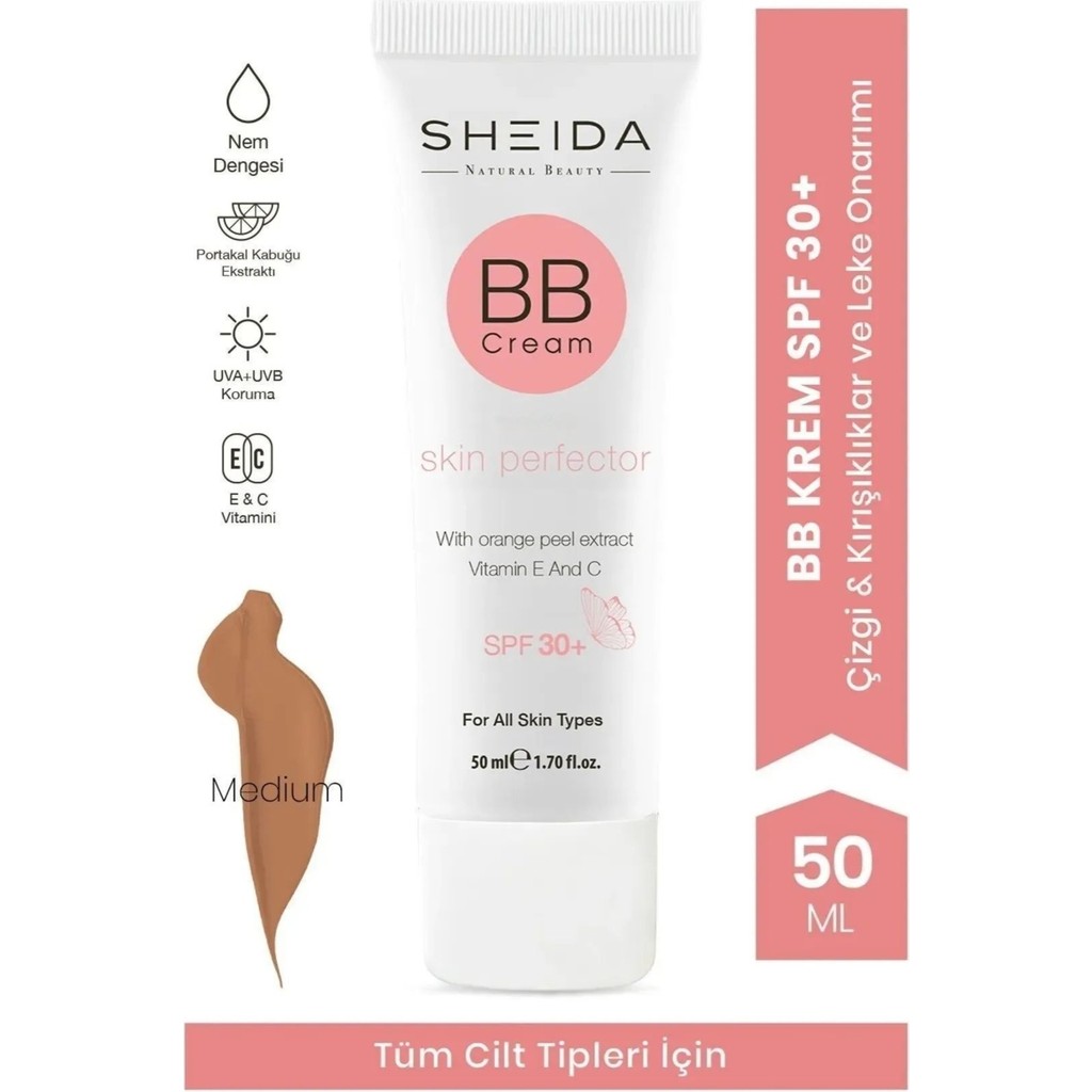 Sheida BB Cream Orta Renk SPF 30 Tüm Cilt Tipleri İçin Mükemmel Kapatıcılık 100 ml Diğer Fiyatı