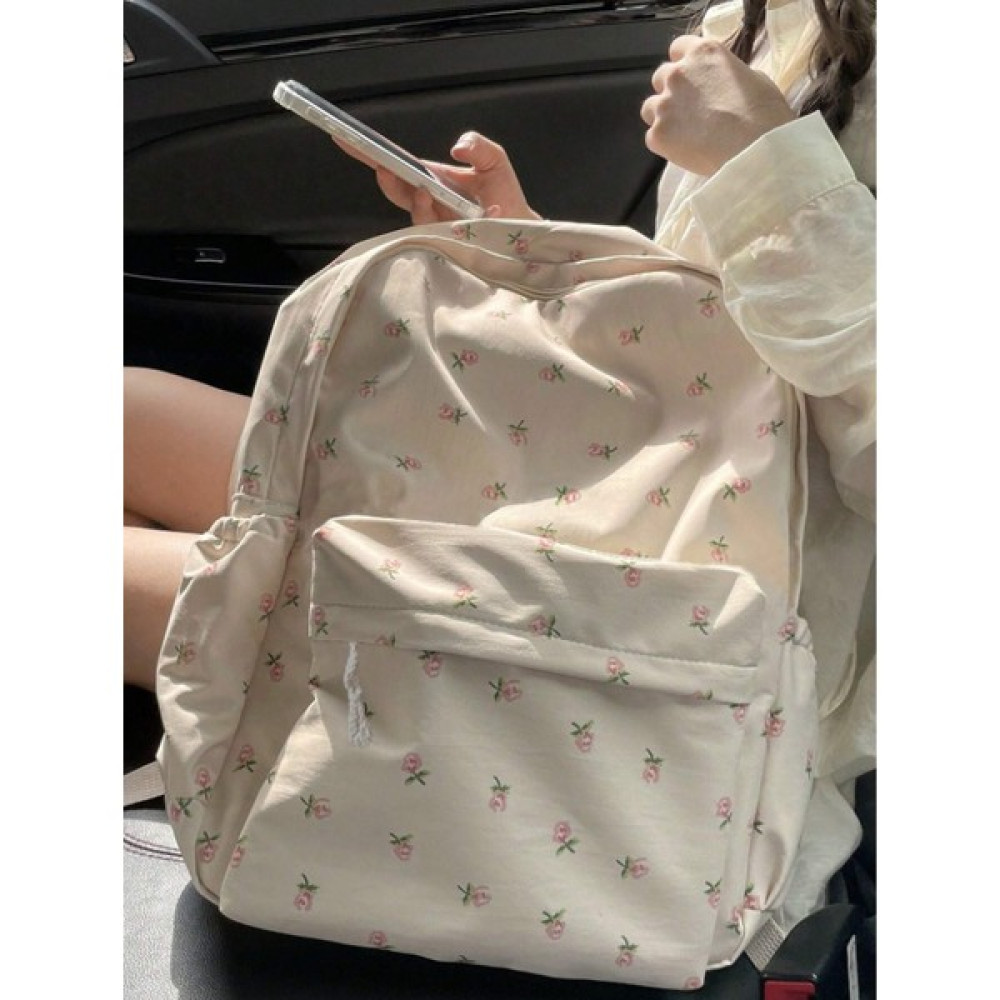 Shein Okul Çantası Çok Bölmeli Çiçekli - Krem Rengi Okul Çantası Fiyatı