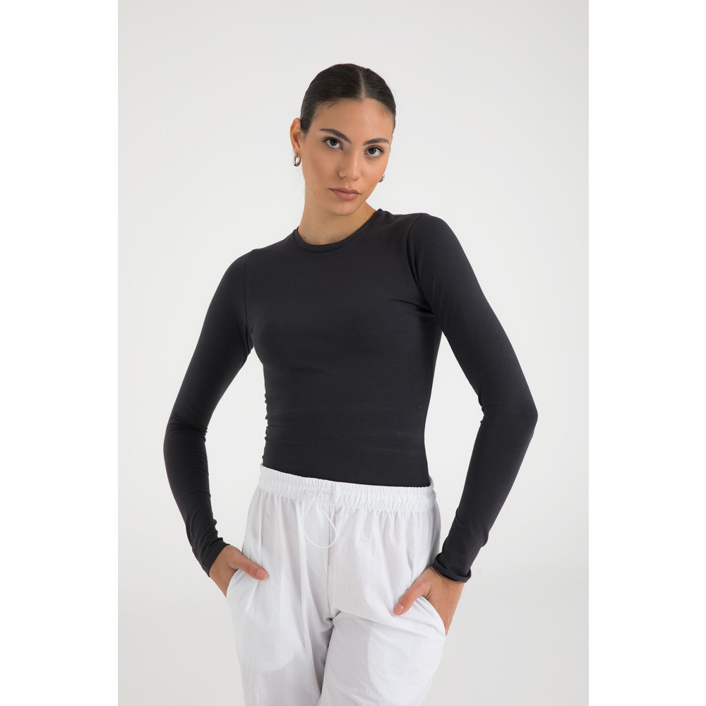 SHEISMONO Cotton Yuvarlak Yaka Bluz Füme M Beden Bluz Fiyatı