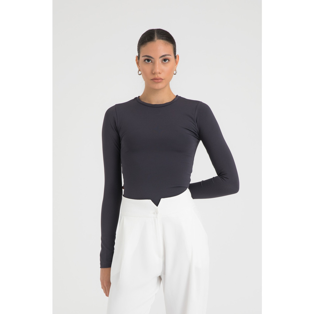 SHEISMONO Soft Touch Yuvarlak Yaka Bluz Füme L Beden Bluz Fiyatı