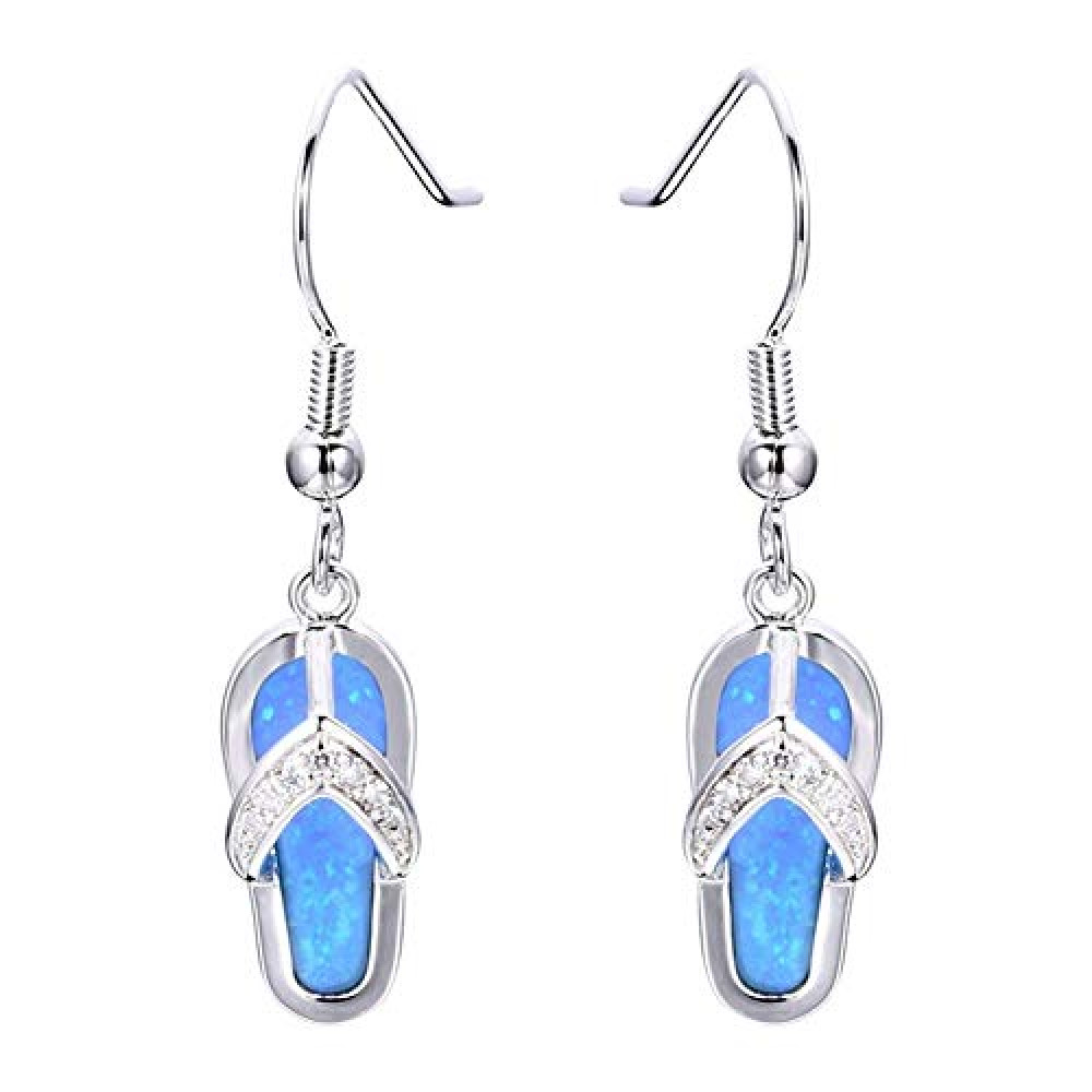Shentesel Exquisite Summer Beach Women Rhinestone Flip Flops Pendant Hook Earrings Jewelry Gift - Blue