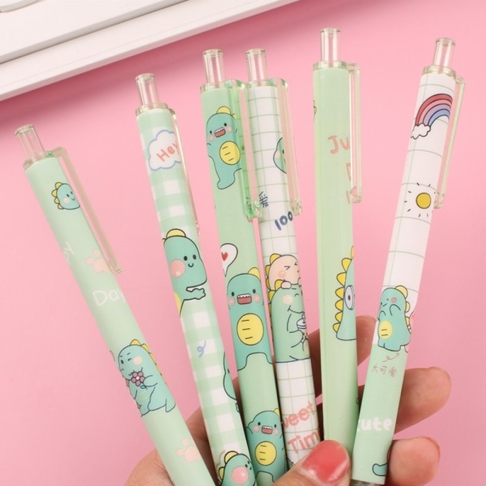 Shenzhen Xin Xin 6 Adet/set 0.5mm Sevimli Dinozor Basın Jel Kalem - Yeşil (Yurt Dışından) - 6 Adet Jel Mürekkepli (Roller) Kalem Fiyatı