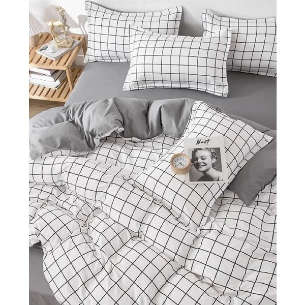Sheri Home Çarşafı Lastikli Nevresim Takımı Çift Kişilik Kare Beyaz - Beyaz - Gri - 160 x 200 cm Nevresim Takımı Fiyatı