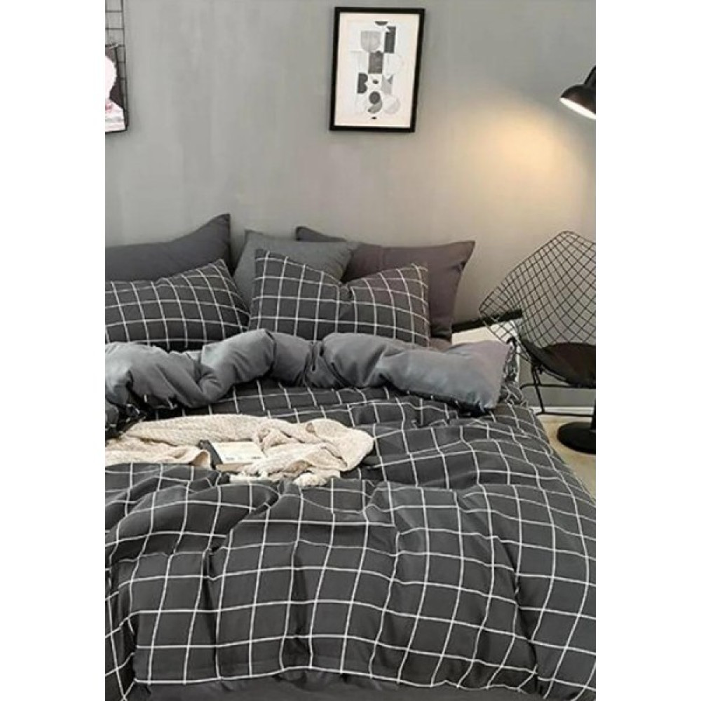 Sheri Home Jersey Füme Kare Çizgi Çift Kişilik Nevresim Seti Gri - Antrasit - Gri - 200 x 200 cm Nevresim Takımı Fiyatı