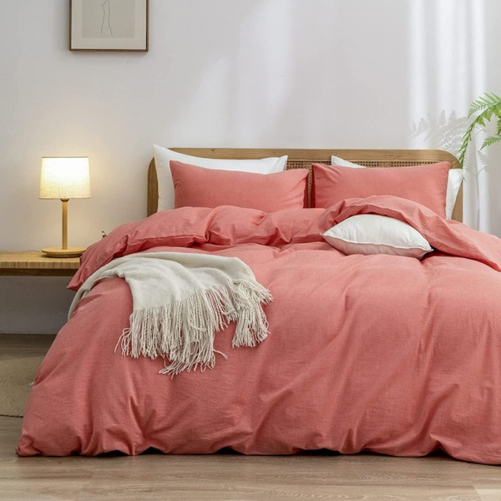Sheri Home Jersey Örme Pamuk Modern Lüks Nevresim Seti - Somon - Koyu Gül Kurusu - 200 x 220 cm Nevresim Takımı Fiyatı