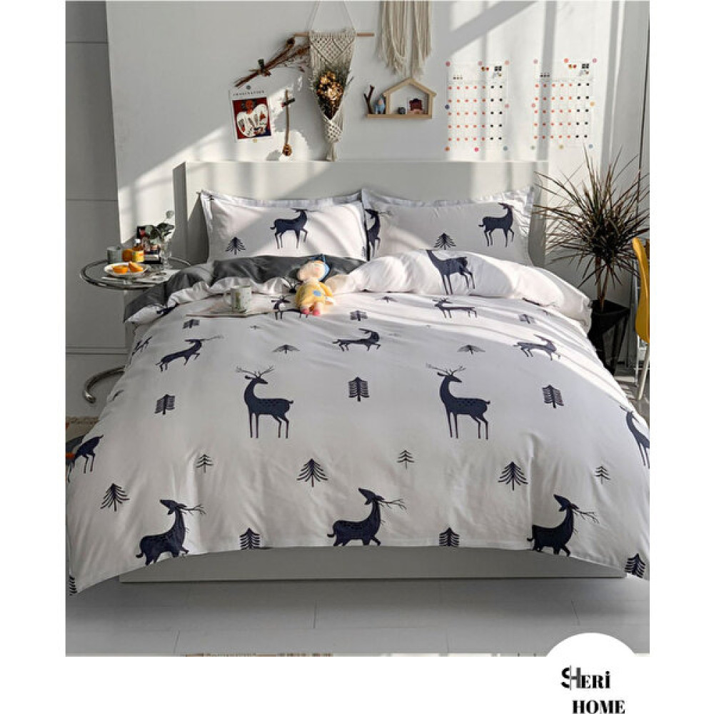 Sheri Home New Year Çarşaflı Çift Kişilik Nevresim Takımı RENGEYİK08894889688 - Beyaz - Gri - 200 x 220 cm Nevresim Takımı Fiyatı