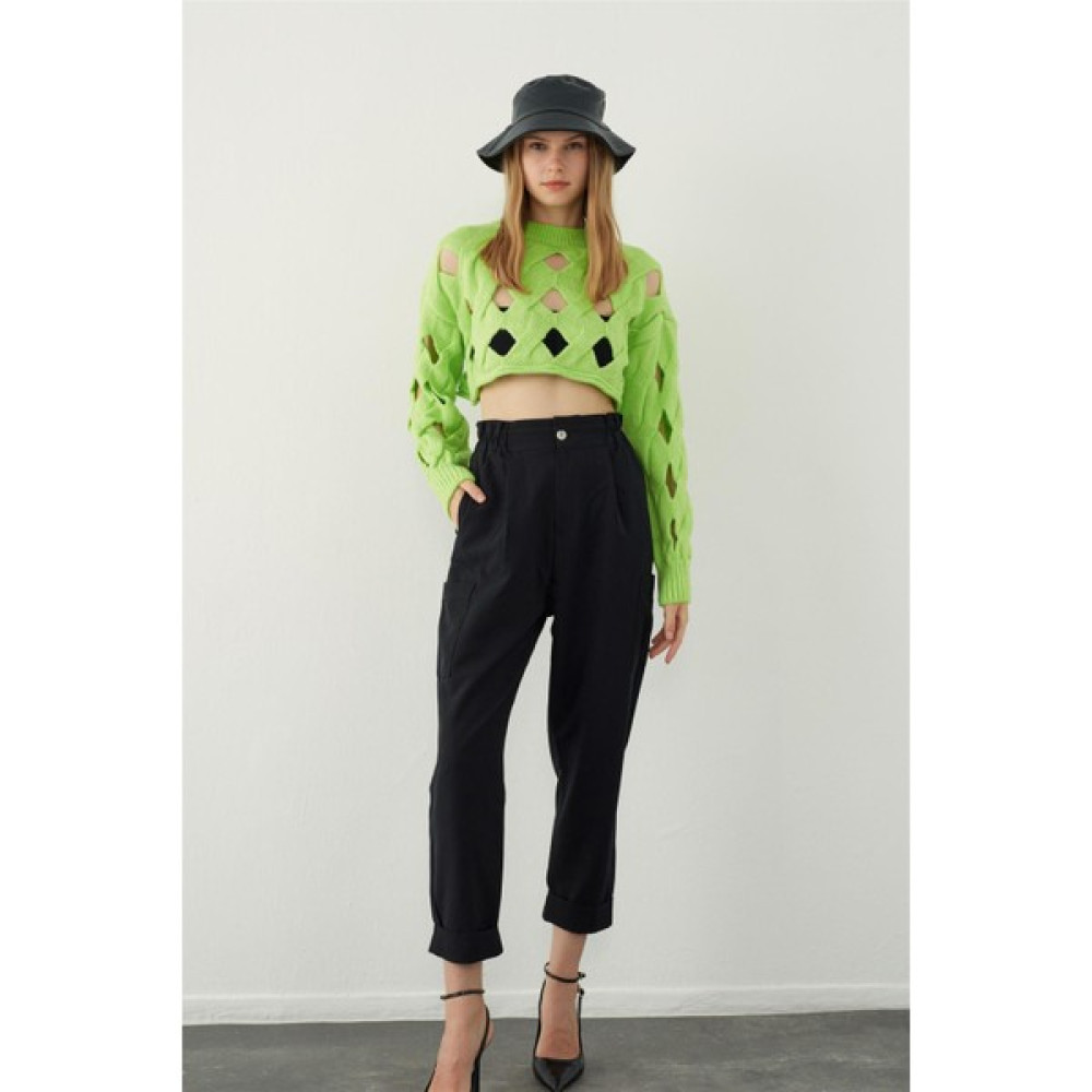 Sherin Kivi Oversize Delikli Triko Crop Kazak Bayan Kazak & Süveter & Triko Fiyatı