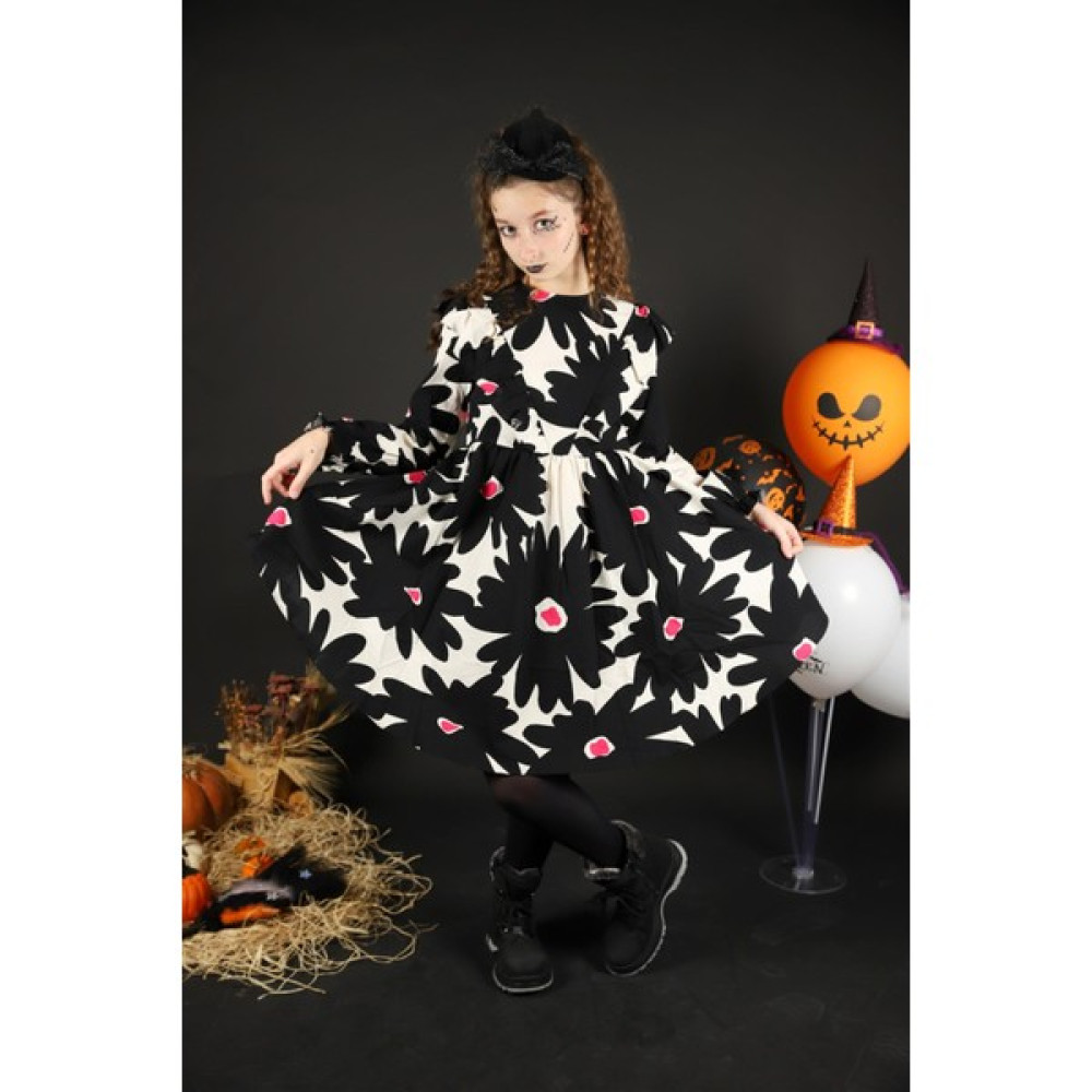 SheShe 04 12 Yaş Kız Çocuk Black Flowers Elbise Kız Çocuk Elbise Fiyatı