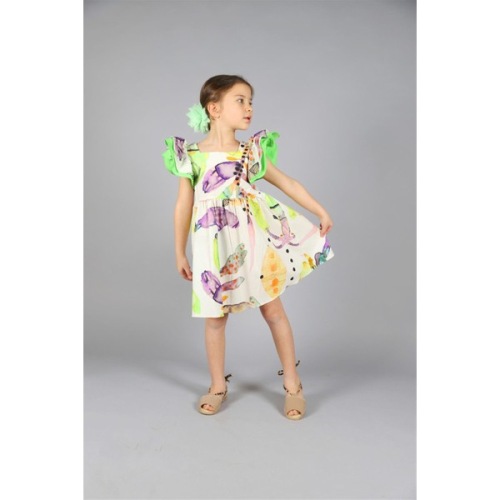 SheShe 04-12 Yaş Kız Çocuk Renkli Butterfly Elbise Kız Çocuk Elbise Fiyatı