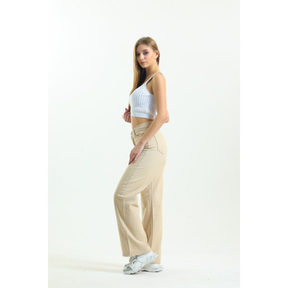 Shevega Krem Bol Paça Salaş Pantolon Wide Leg Jean Bayan Jeans / Kot Pantolon Fiyatı