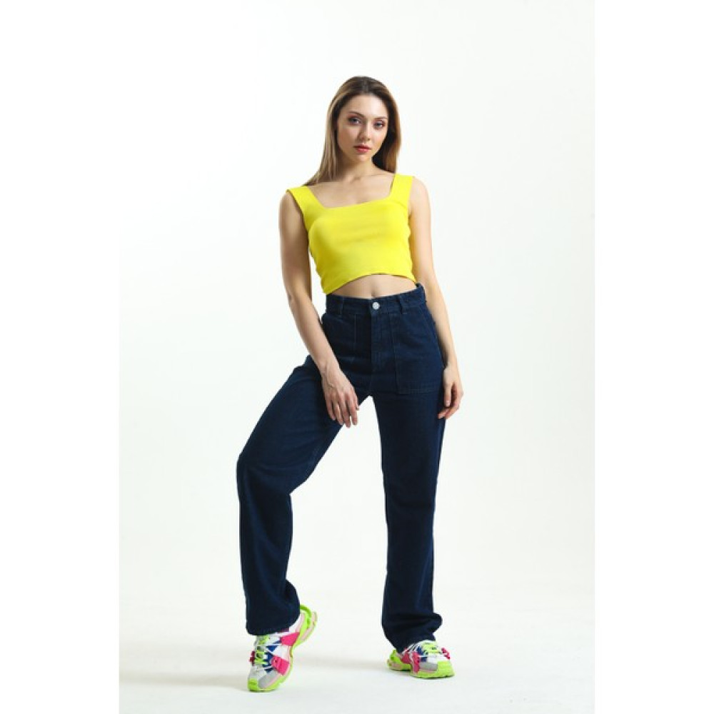 Shevega Lacivert Cep Detaylı Bol Paça Kot Pantolon Wide Leg Jean Bayan Jeans / Kot Pantolon Fiyatı
