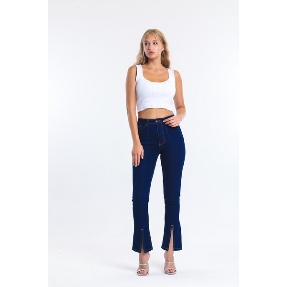 Shevega Lacivert Ispanyol Paça Yırtık Kot Pantolon Flare Jean Bayan Jeans / Kot Pantolon Fiyatı