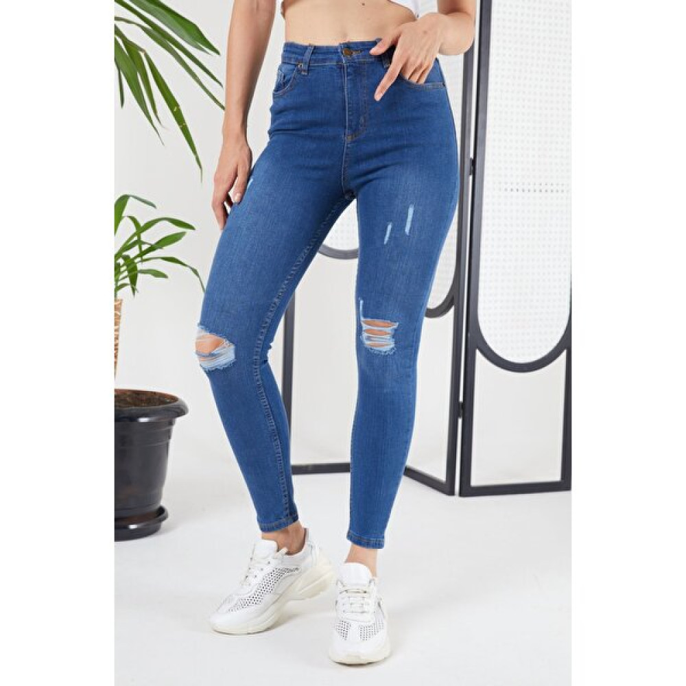 Shevega Mavi Diz Yırtık Skinny Jean Dar Paça Kot Pantolon (Dar Kalıp L Bedene Uygun Değildir) Bayan Jeans / Kot Pantolon Fiyatı