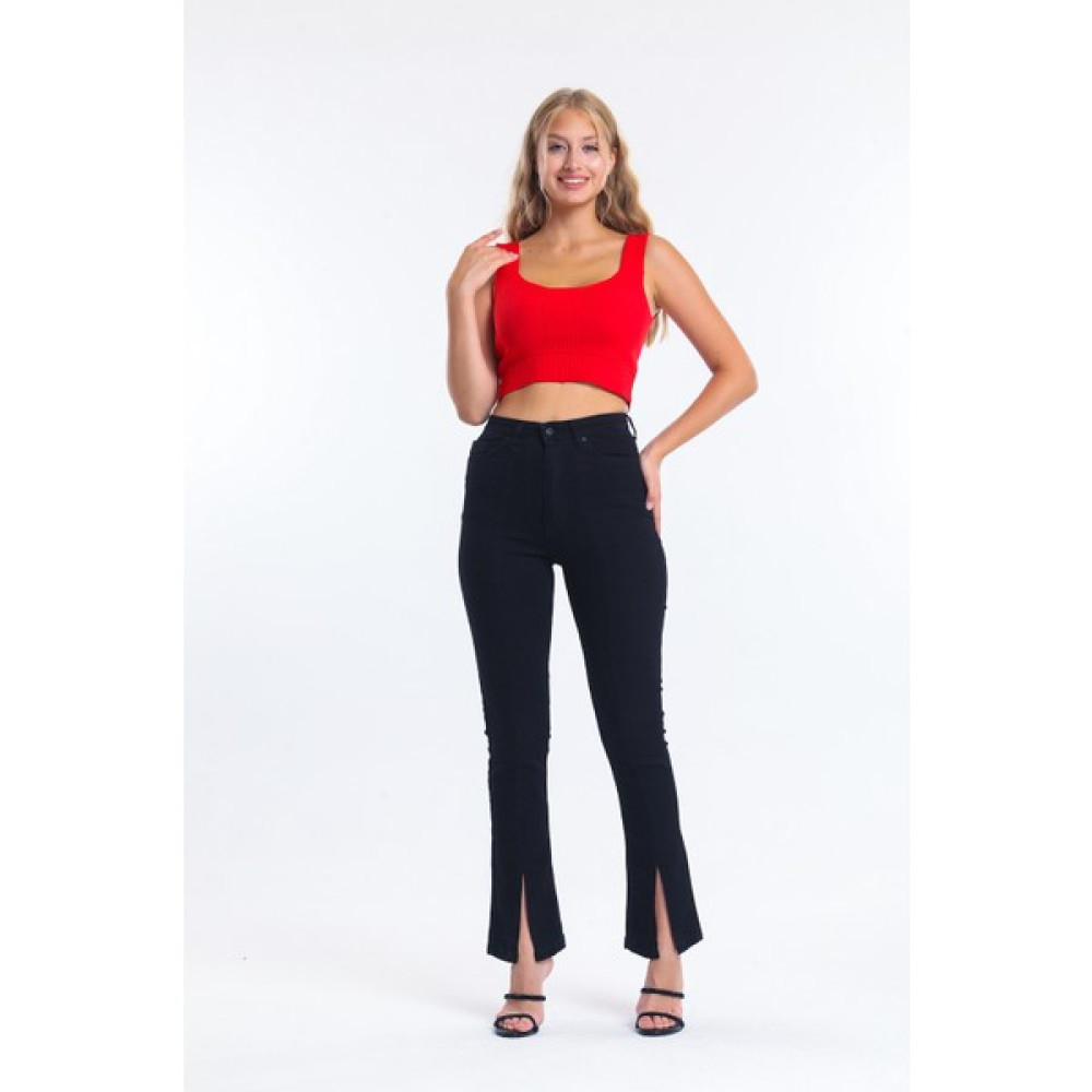 Shevega Siyah Ispanyol Paça Yırtık Kot Pantolon Flare Jean Bayan Jeans / Kot Pantolon Fiyatı