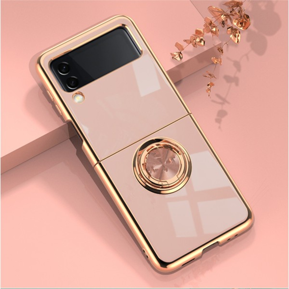 Shin-Wo Samsung Galaxy Z Flip 4 İçin Telefon Kılıfı Roating Ring Standlı Elektro Kaplama Tpu Kılıf (Yurt Dışından) - Pembe Cep Telefonu Kılıfı Fiyatı