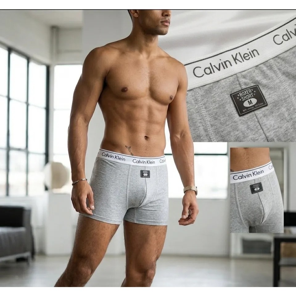 Shine Elagance Gri %95 Pamuk Cotton %5 Elastan Düz Renk Likralı Erkek Boxer 3'lü set Diğer Fiyatı