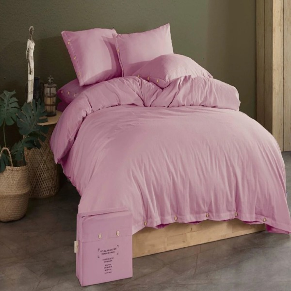 Shine Home %100 Pamuk 4 Parça Lastik Çarşaflı Çift Kişilik Naturel Nevresim Takımı - 200 x 220  cm - Lila Nevresim Takımı Fiyatı