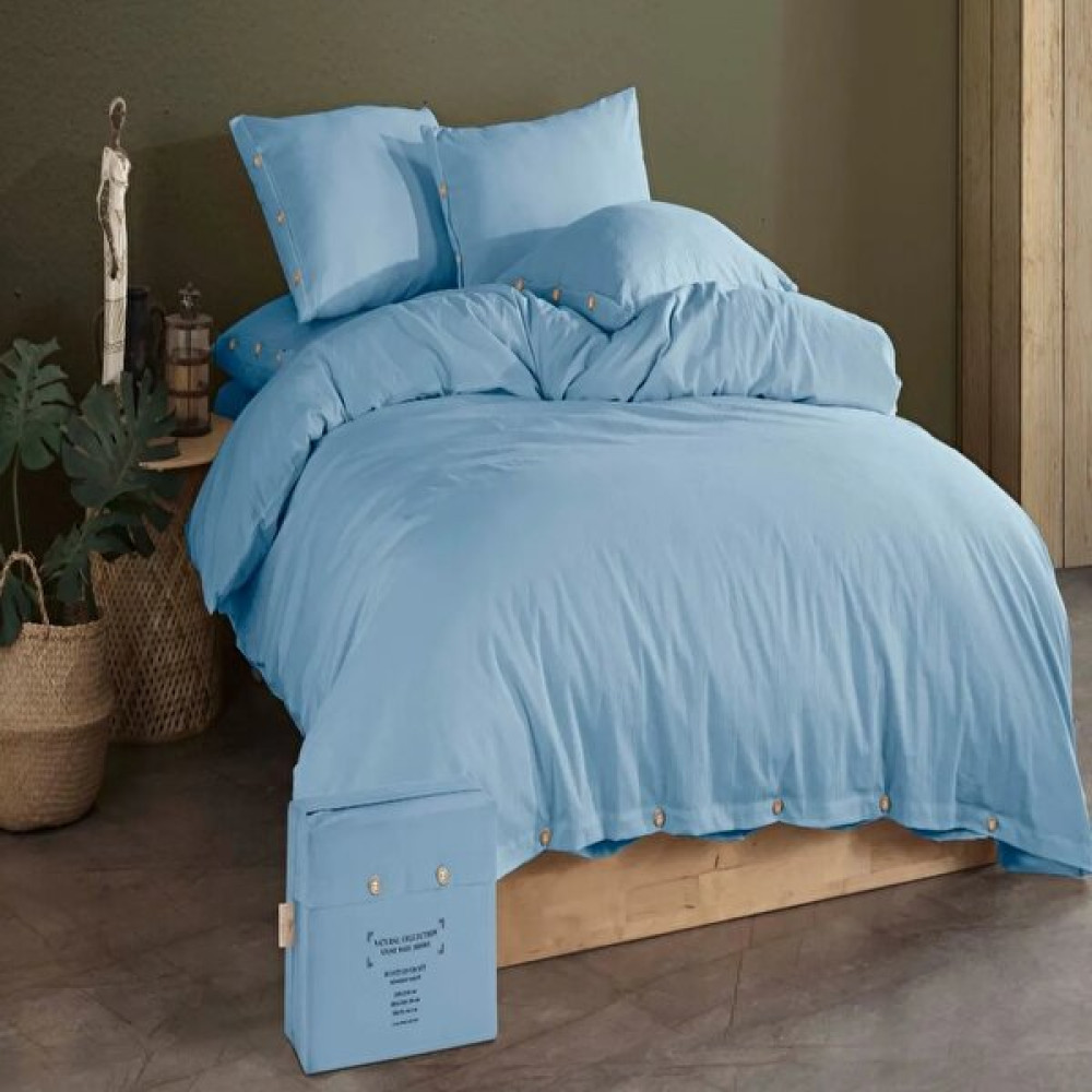 Shine Home %100 Pamuk 4 Parça Lastik Çarşaflı Çift Kişilik Naturel Nevresim Takımı - 200 x 220  cm - Mavi Nevresim Takımı Fiyatı