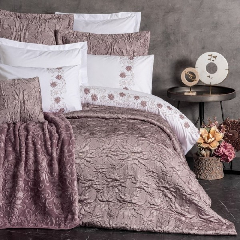Shine Home 11 Parça %100 Pamuk Nakışlı Nevresim Takımı + Yatak Örtüsü + Battaniye Gelin Çeyiz Seti Renk Pudra Yatak Odası Tekstili & Çeyiz Seti Fiyatı
