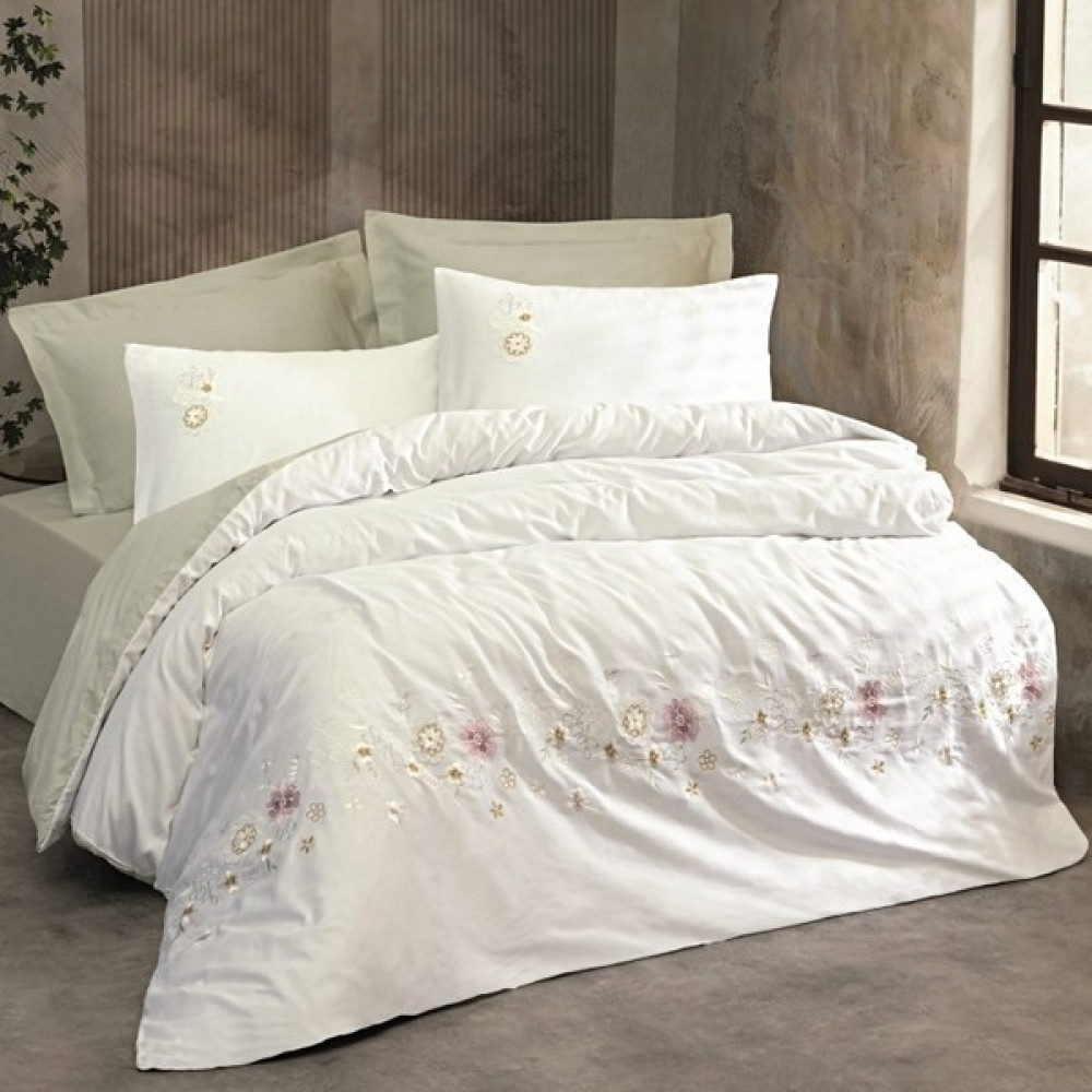Shine Home 6 Parça 3D Nakışlı  Pamuk Saten Çift Kişilik Dantelli Nevresim Takımı (83 Tel Iplik) Renk Mint - 200 x 220 cm Nevresim Takımı Fiyatı