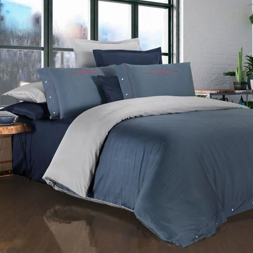 Shine Home King Size 5 Parça Pamuk Saten Nevresim Takımı (300TC 120 Iplik) Mavi Renk - Koyu Mavi - 240 x 220 cm Nevresim Takımı Fiyatı