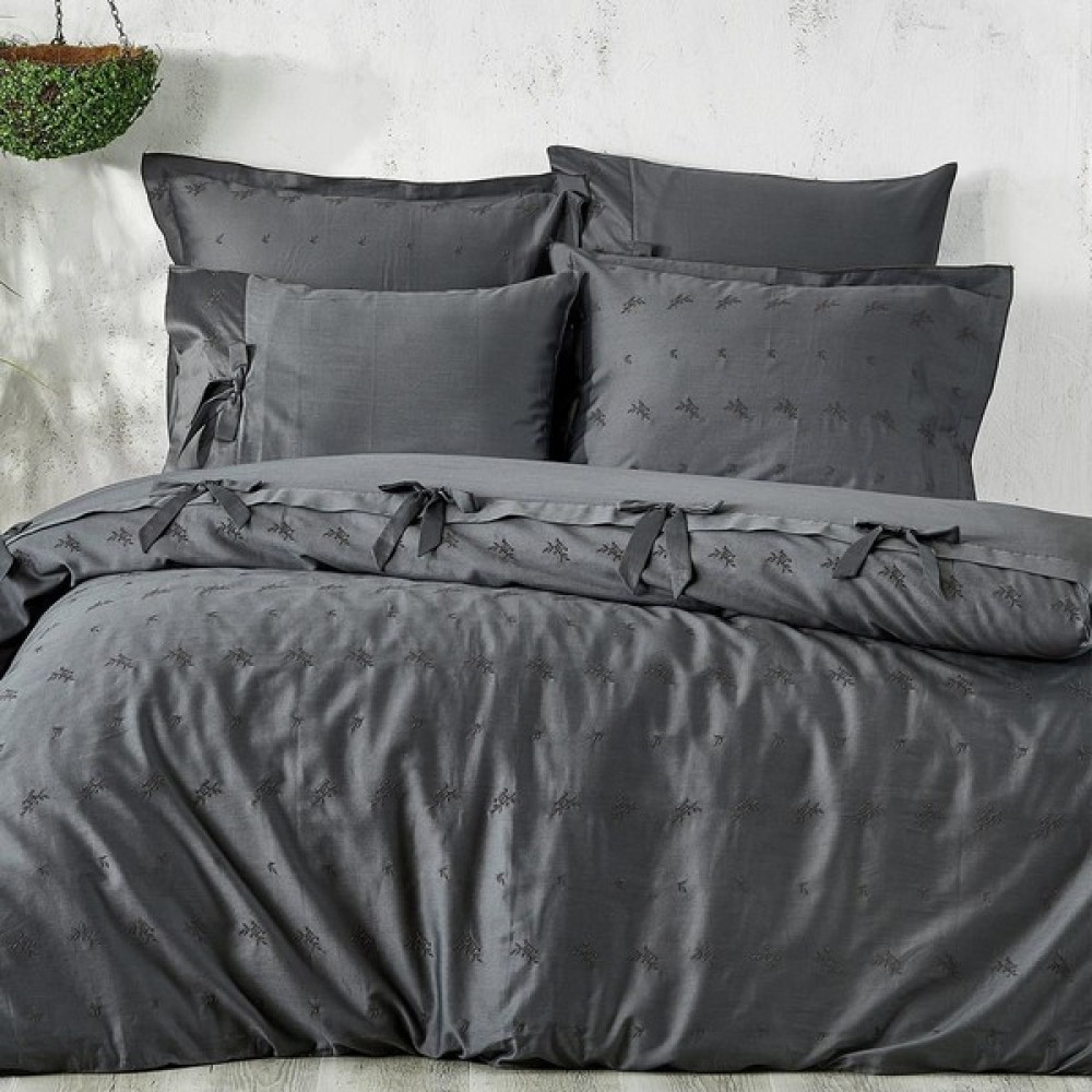 Shine Home King Size 6 Parça %100 Organik Pamuk Saten Nakışlı Nevresim Takımı Renk Antrasit (83 Tel) - 220 x 240 cm Nevresim Takımı Fiyatı