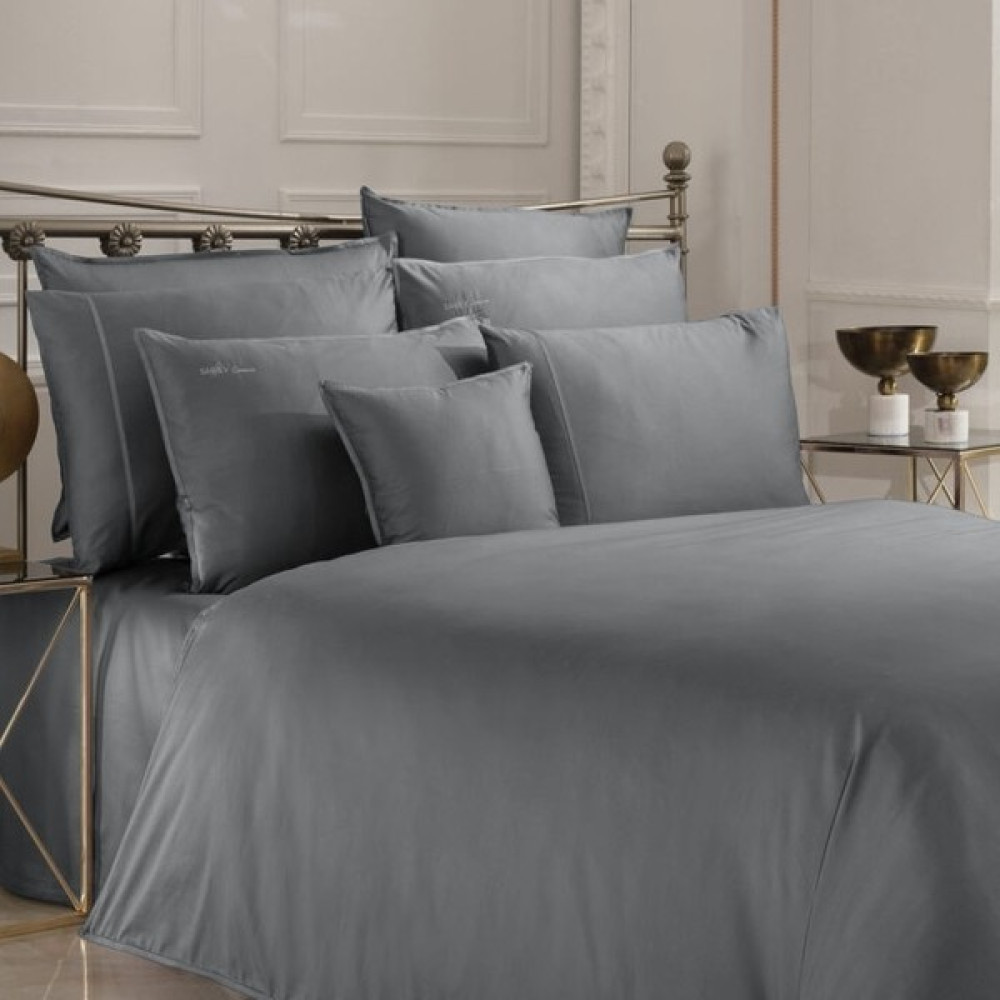 Shine Home King Size 6 Parça Pamuk Saten Battal Nevresim Takımı (500 Tc -200 Iplik) - Gri - 240 x 220 cm Nevresim Takımı Fiyatı