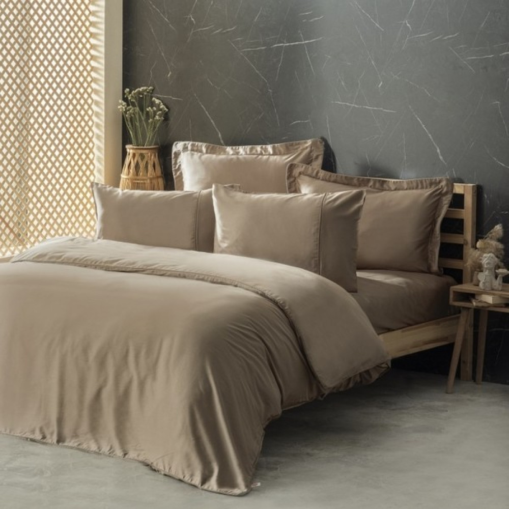 Shine Home King Size 6 Parça Pamuksaten Battal Biyeli Çift Kişilik Nevresim Takımı (300 Tc 120 Tel) - Bej - 240 x 220 cm Nevresim Takımı Fiyatı