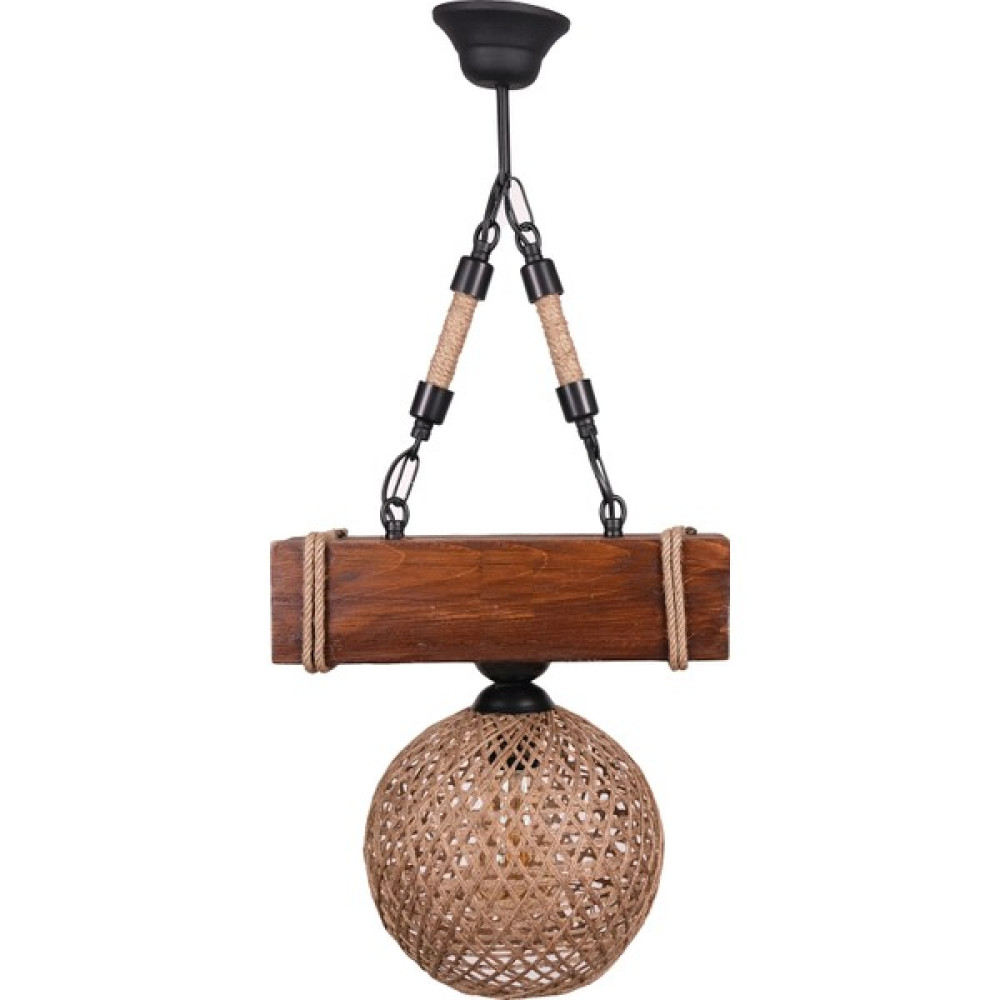 Shinelight Tekli Jüt Ip Başlık Dekoratif Otantik Retro Özel Tasarım Doğal Ağaç El Yapımı Ahşap Halatlı Avize - Ceviz - 1'li Avize Fiyatı