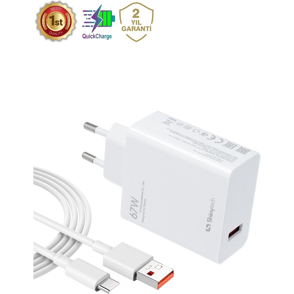 Shinytech 67W Pro USB Power Adaptör + Type-C – Type-C Hızlı Şarj Kablo Seti - beyaz Bilgisayar Çevirici ve Adaptörü Fiyatı