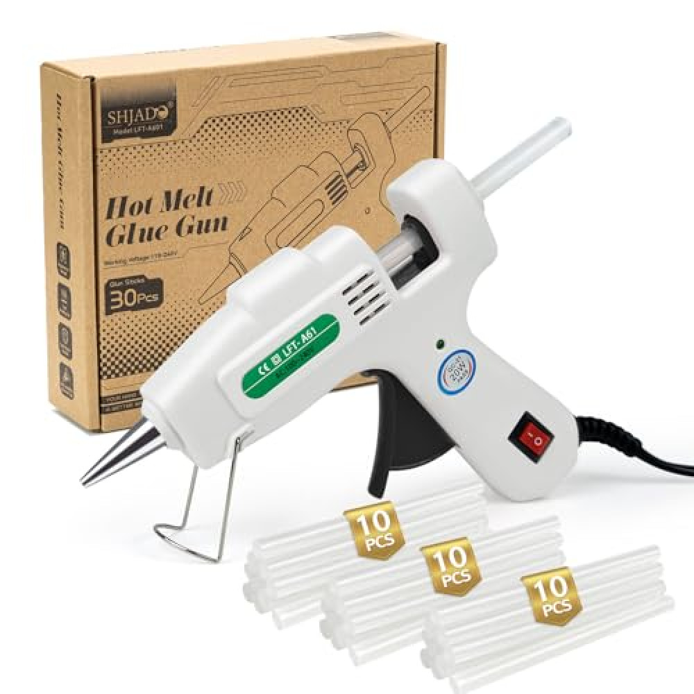 SHJADE Mini Hot Glue Gun with 30 Glue Sticks, Fast Heating Hot Melt Gun, 20W Glue Gun Kit, Lightweight Craft Gun for DIY, Home Repairs, Kids' School Projects, White